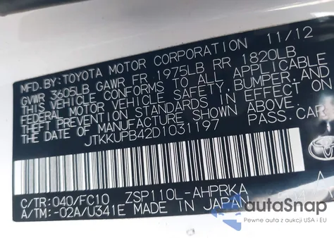 2013 Scion Xd from USA, damaged, VIN JTKKUPB42D1031197